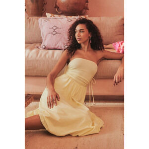 Lulus Chrissa Light Yellow Strapless Drawstring Midi Dress - Size S